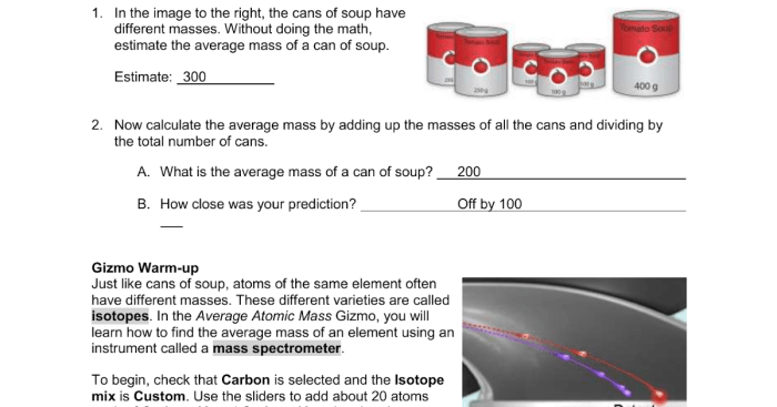 Student exploration average atomic mass