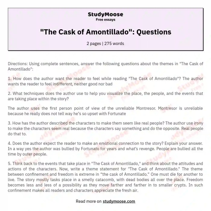 Questions for cask of amontillado